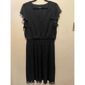 MSK black midi ruffled capped sleeve minimalist whimsygoth dress size XXL
